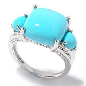 Sleeping Beauty Turquoise Three Stone Sterling Silver Ring